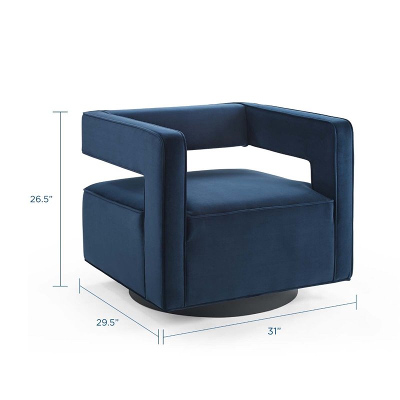 Pemberly Row Modern Performance Velvet Swivel Armchair in Midnight Blue