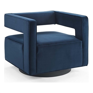 Pemberly Row Modern Performance Velvet Swivel Armchair in Midnight Blue