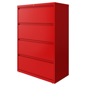 Pemberly Row 36&quot Wide 4 Drawer Metal Lateral Filing Cabinet Lava Red