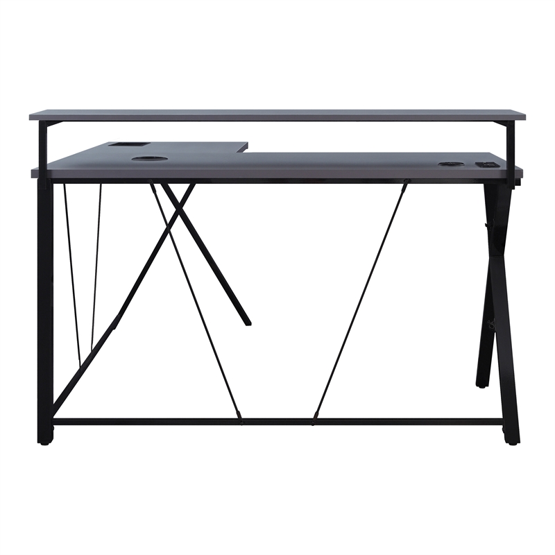Pemberly Row Modern L shaped Black Engineered Wood Gaming Desk