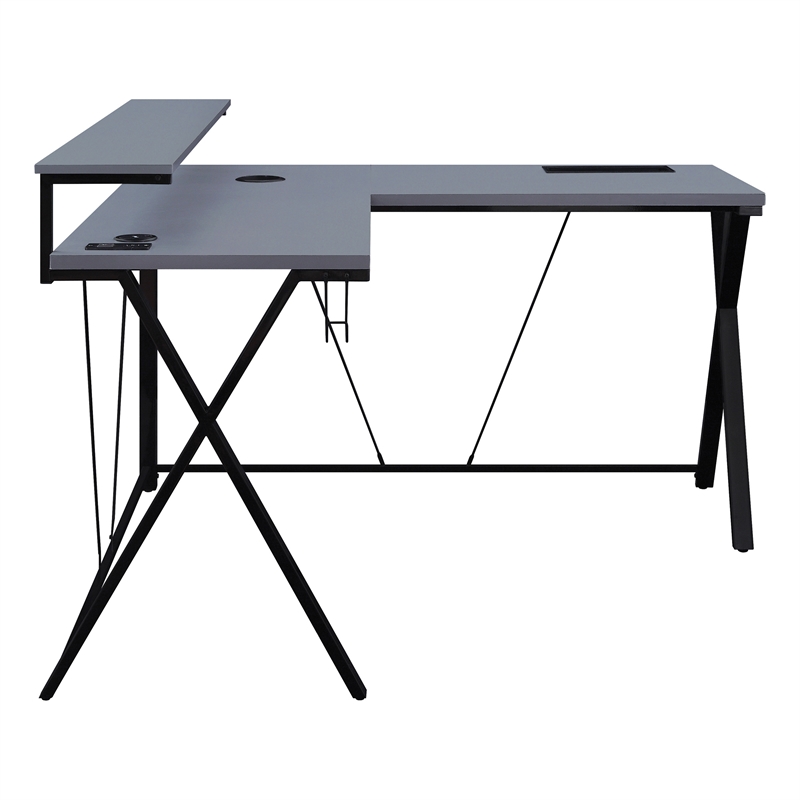 Pemberly Row Modern L shaped Black Engineered Wood Gaming Desk