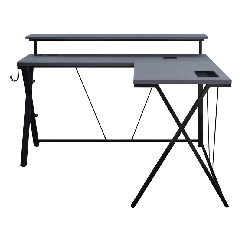 Pemberly Row Modern L shaped Black Engineered Wood Gaming Desk