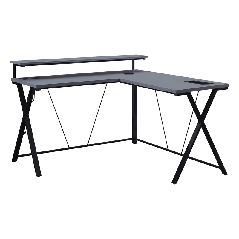 Pemberly Row Modern L shaped Black Engineered Wood Gaming Desk