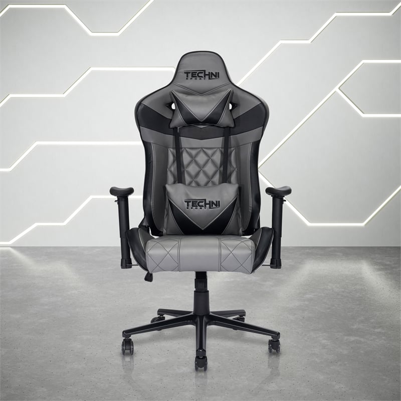 Pemberly Row Sport Polyurethane and Steel Frame XL-Ergonomic Gaming Chair - Gray