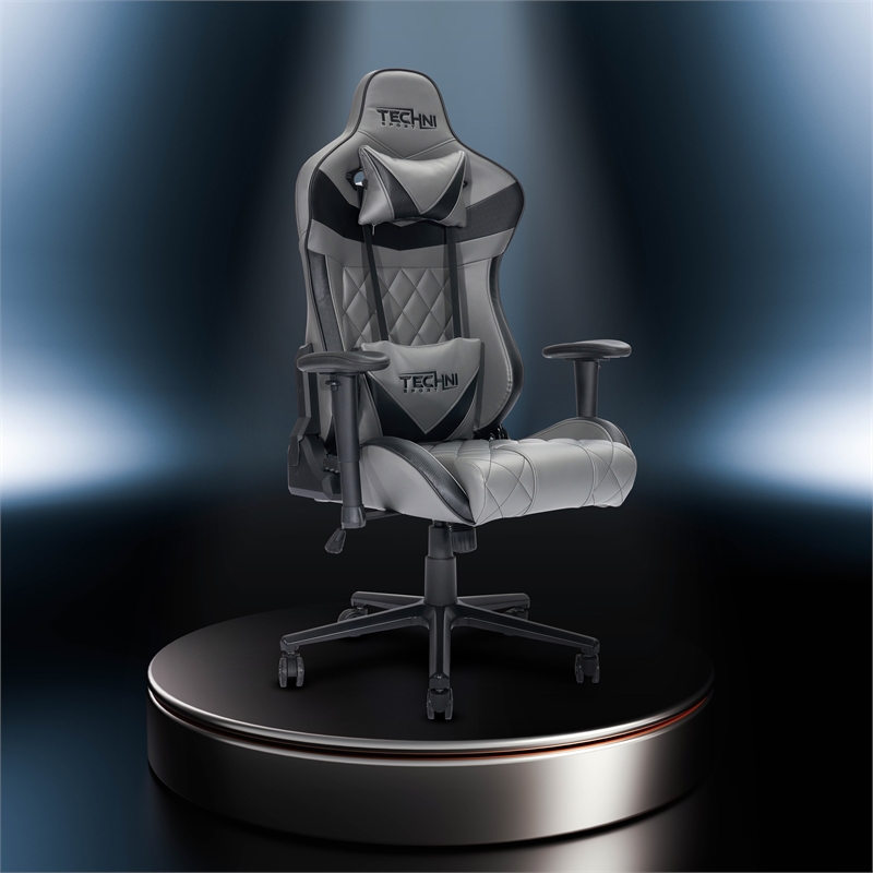 Pemberly Row Sport Polyurethane and Steel Frame XL-Ergonomic Gaming Chair - Gray