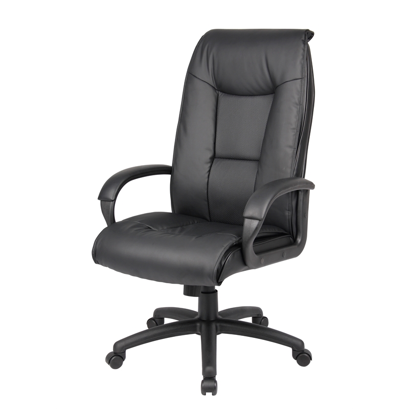 Pemberly Row Modern LeatherPlus Spring Tilt Office Chair in Black