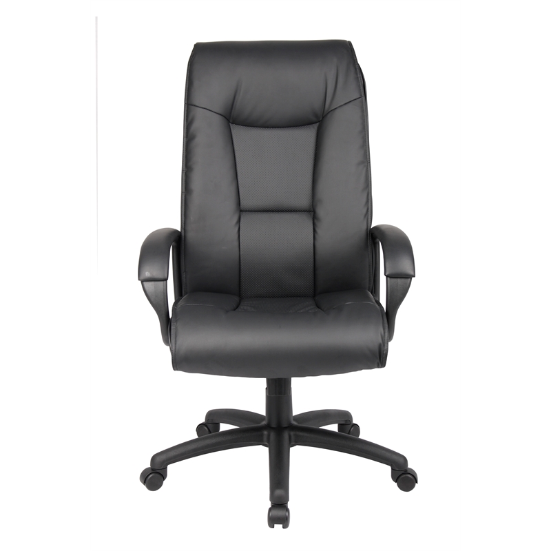 Pemberly Row Modern LeatherPlus Spring Tilt Office Chair in Black