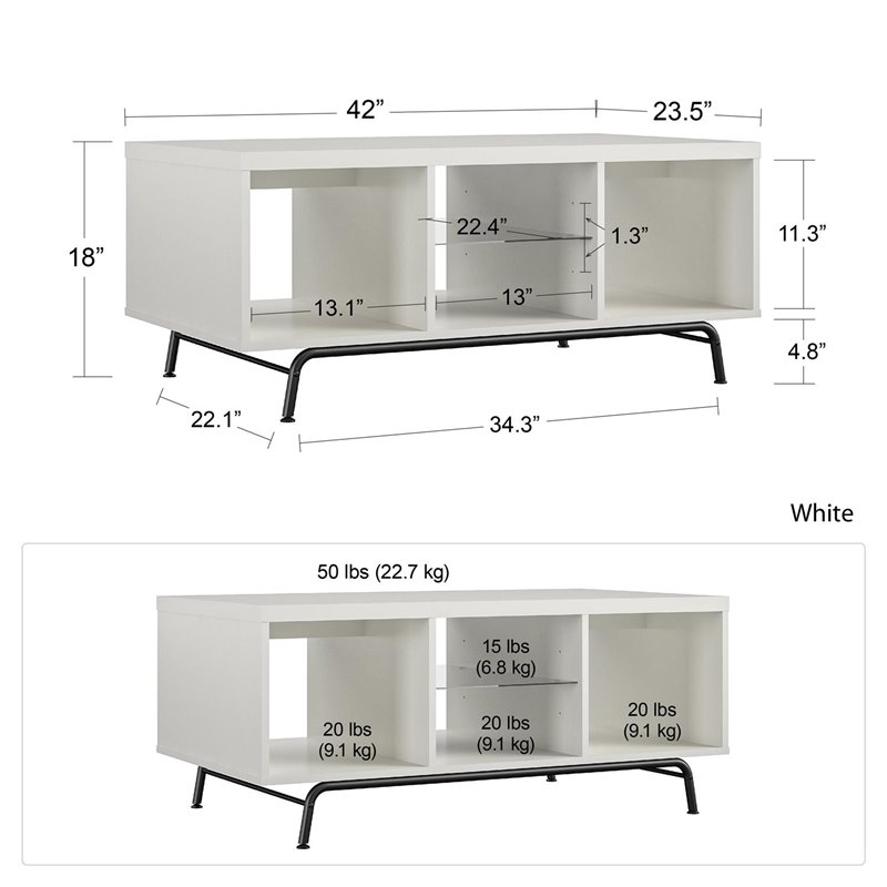 Pemberly Row Modern / Contemporary Engineered Wood Coffee Table in White