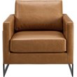 Pemberly Row Faux Leather Upholstered Accent Chair in Black and Tan