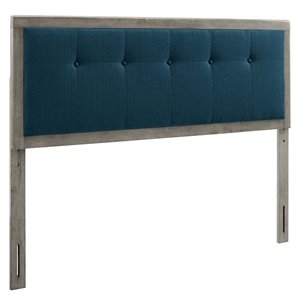 Pemberly Row Tufted King Fabric and Wood Headboard in Gray/Azure Blue