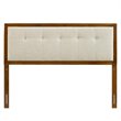 Pemberly Row Tufted Full Fabric and Wood Headboard in Walnut/Beige