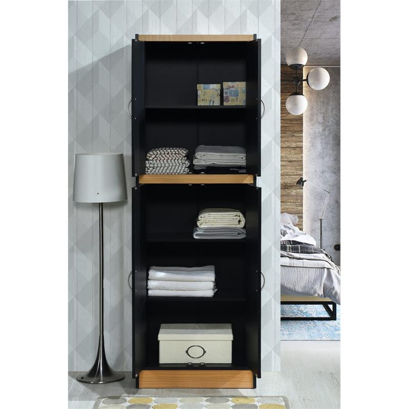 Pemberly Row 4 Door Kitchen Pantry w/ 4 Shelves 5 Compartments - Black and Beige