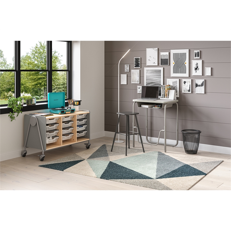 Pemberly Row Height Adjustable Student Desk Pendulum Bar & Book Box in Gray