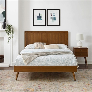 Pemberly Row Full Wood Platform Bed with Splayed Legs in Walnut