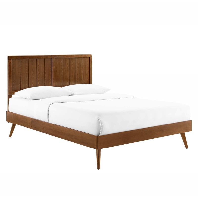Pemberly Row Full Wood Platform Bed with Splayed Legs in Walnut