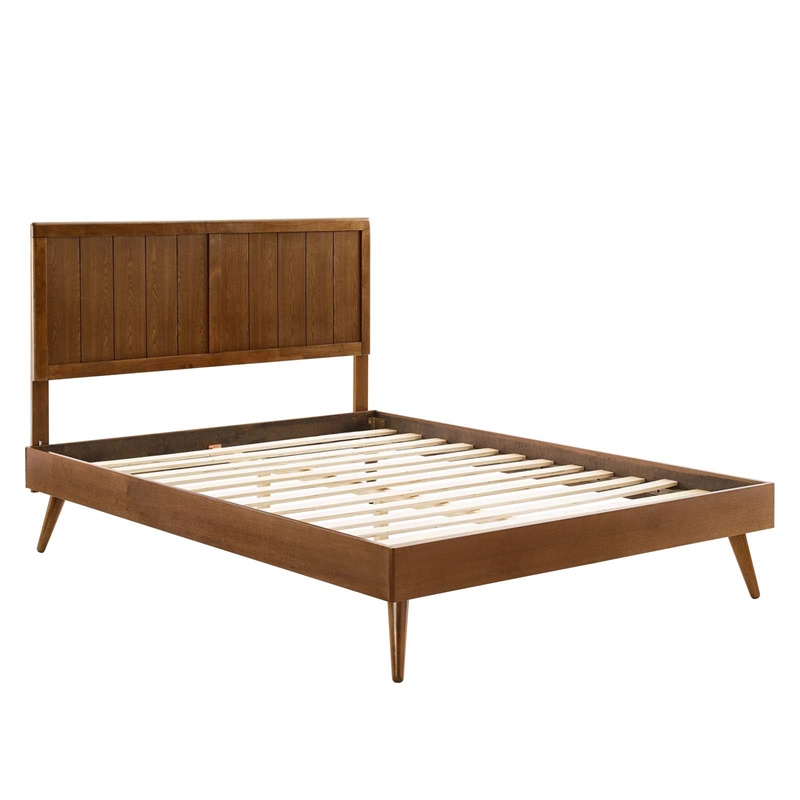 Pemberly Row Full Wood Platform Bed with Splayed Legs in Walnut