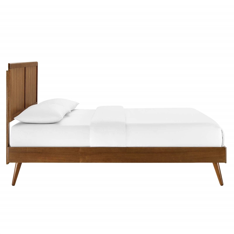Pemberly Row Full Wood Platform Bed with Splayed Legs in Walnut