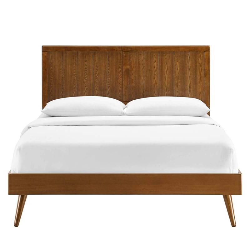 Pemberly Row Full Wood Platform Bed with Splayed Legs in Walnut