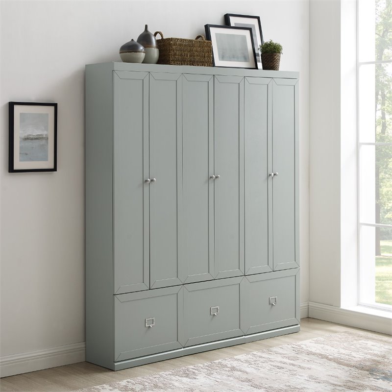 Pemberly Row Modern Wood/Metal Pantry Closet in Gray (Set of 3)
