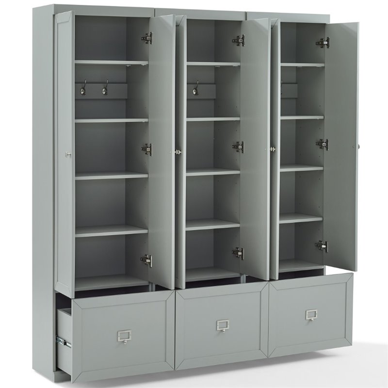 Pemberly Row Modern Wood/Metal Pantry Closet in Gray (Set of 3)