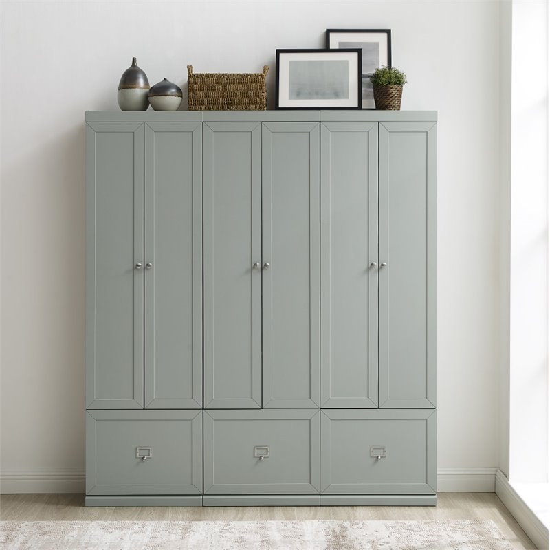 Pemberly Row Modern Wood/Metal Pantry Closet in Gray (Set of 3)