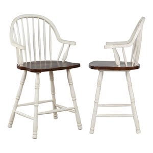 Pemberly Row 24&quot Windsor Wood Barstools in White/Brown (Set of 2)