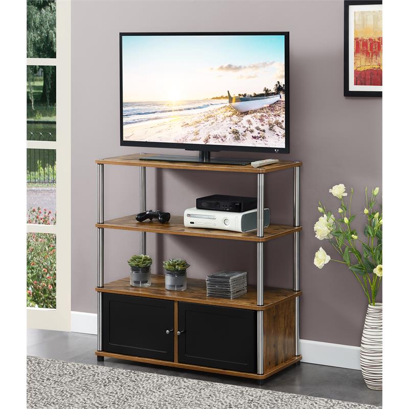 Pemberly Row TV Stand with Storage Cabinets and Shelves in Nutmeg Wood
