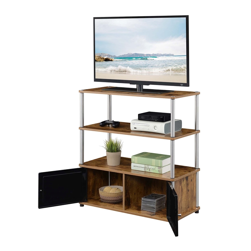 Pemberly Row TV Stand with Storage Cabinets and Shelves in Nutmeg Wood