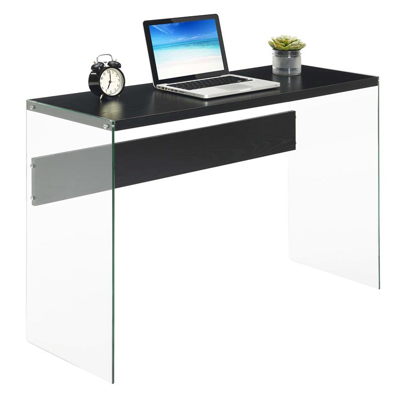 Pemberly Row Contemporary Contemporary Console Table/Desk in Black Wood Finish