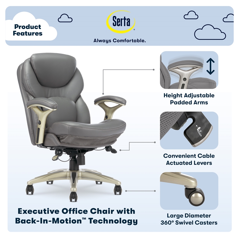 Pemberly Row Back in Motion Office Chair in Gray Bonded Leather