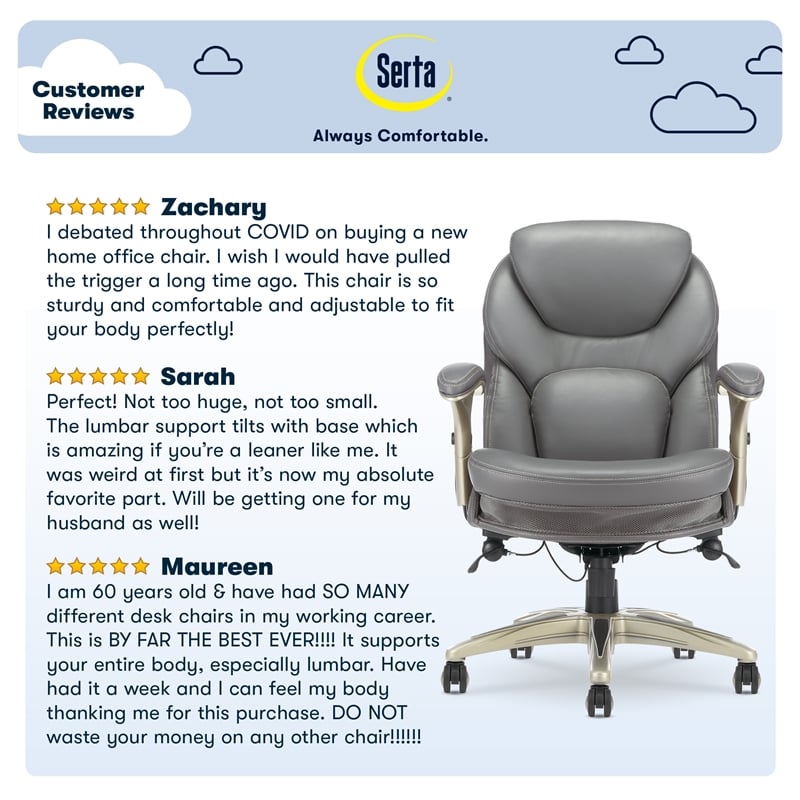 Pemberly Row Back in Motion Office Chair in Gray Bonded Leather