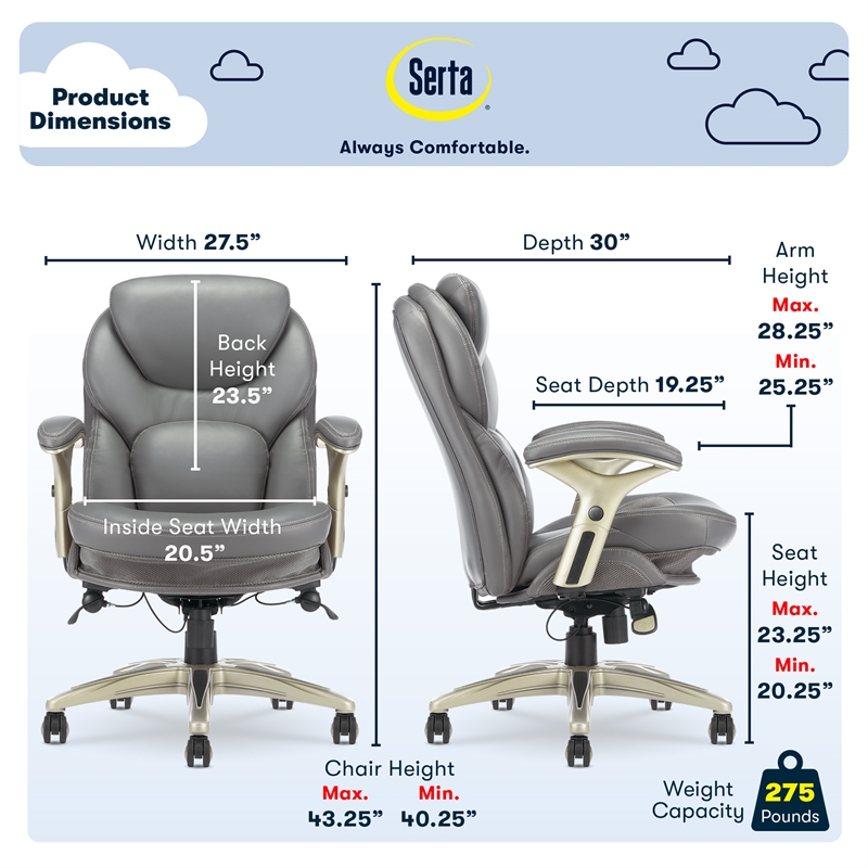 Pemberly Row Back in Motion Office Chair in Gray Bonded Leather