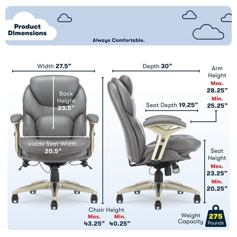 Pemberly Row Back in Motion Office Chair in Gray Bonded Leather