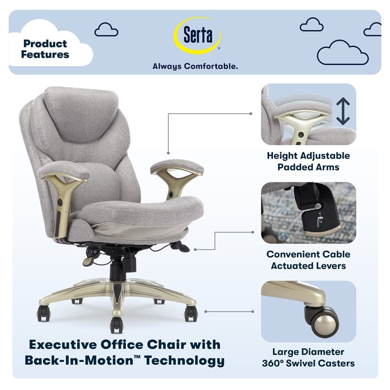 Pemberly Row Back in Motion Office Chair in Light Gray Fabric