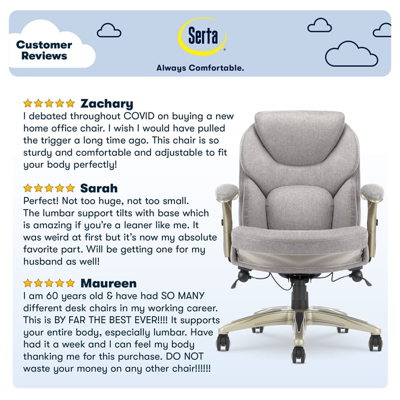 Pemberly Row Back in Motion Office Chair in Light Gray Fabric