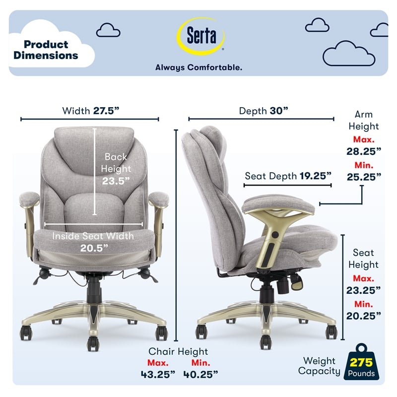 Pemberly Row Back in Motion Office Chair in Light Gray Fabric