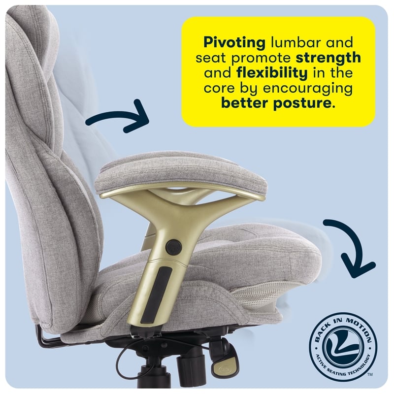 Pemberly Row Back in Motion Office Chair in Light Gray Fabric