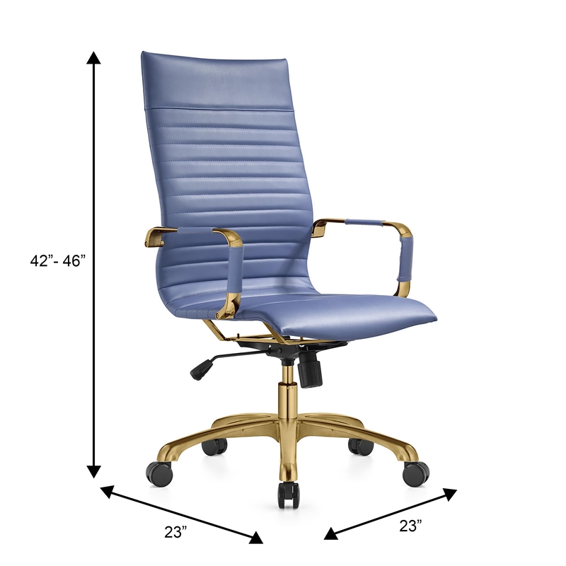 Pemberly Row High-Back Leather Office Chair With Gold Frame in Navy Blue
