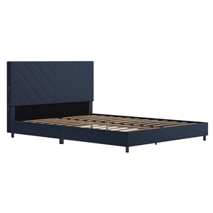 Pemberly Row Upholstered Bed with USB Dual Port Queen in Navy Linen
