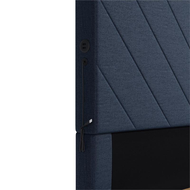 Pemberly Row Upholstered Bed with USB Dual Port Queen in Navy Linen
