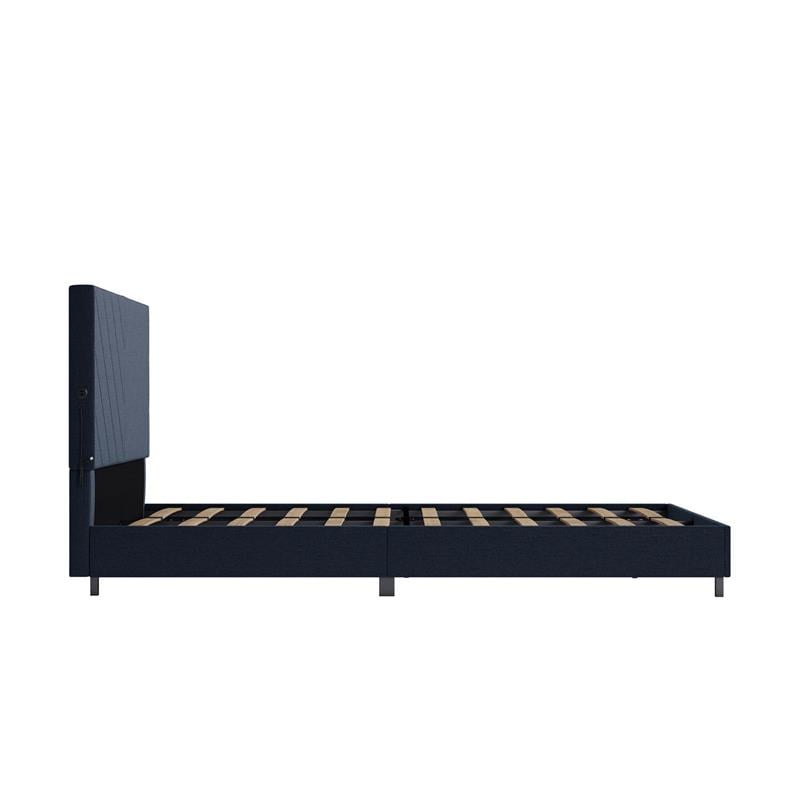 Pemberly Row Upholstered Bed with USB Dual Port Queen in Navy Linen