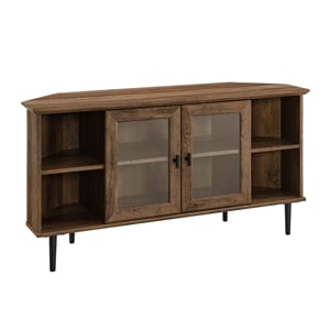 Pemberly Row 48&quot Glass Door Corner TV Console with 4-Cubbies in Rustic Oak
