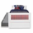 Pemberly Row White Twin Size Platform Bed with Twin Trundle - Mission Headboard