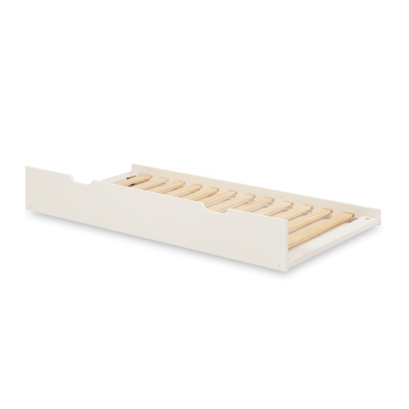 Pemberly Row White Twin Size Platform Bed with Twin Trundle - Mission Headboard