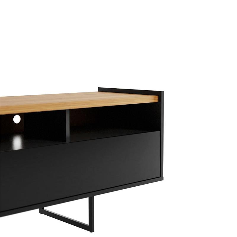 Pemberly Row Sleek Modern TV Stand with 4 Shelves in Black Cinnamon