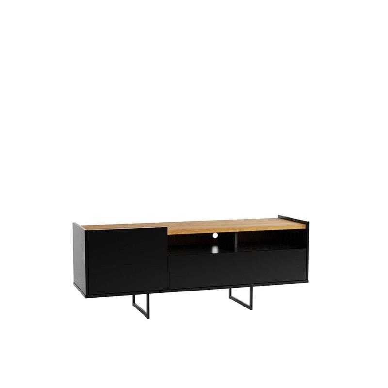 Pemberly Row Sleek Modern TV Stand with 4 Shelves in Black Cinnamon