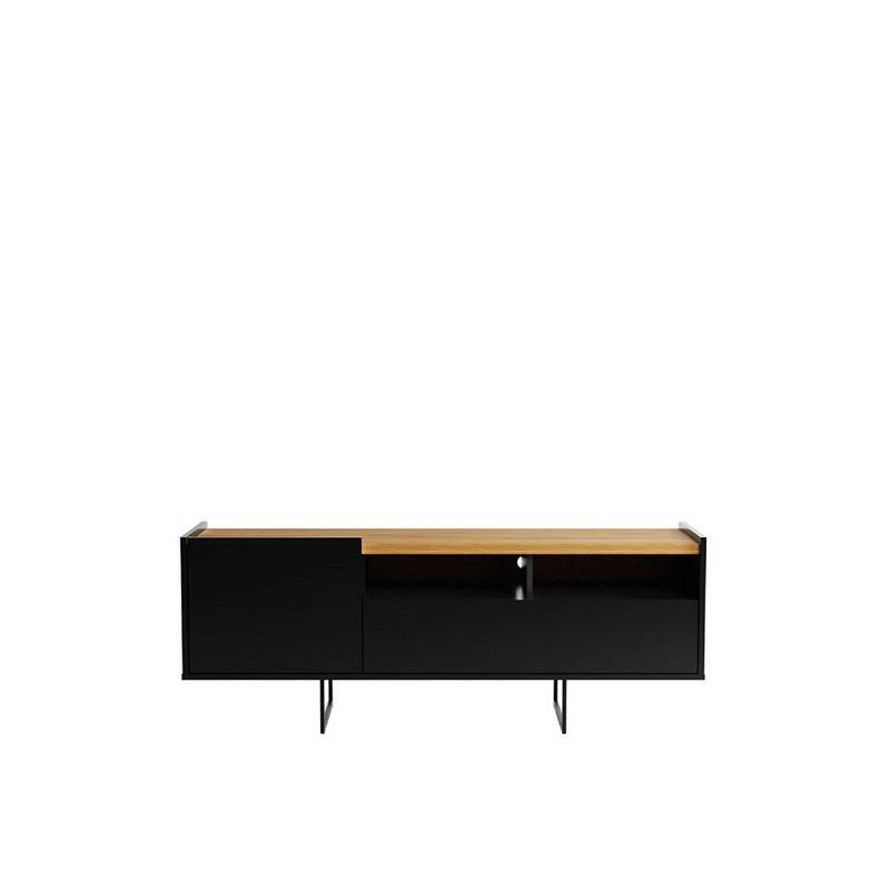 Pemberly Row Sleek Modern TV Stand with 4 Shelves in Black Cinnamon