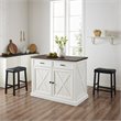 Pemberly Row Modern Wood Kitchen Island with Saddle Stools in White