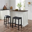 Pemberly Row Modern Wood Kitchen Island with Saddle Stools in White