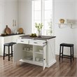 Pemberly Row Modern Wood Kitchen Island with Saddle Stools in White